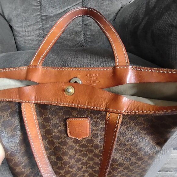 Celine Vintage Macadam Canvas PVC Leather Vertical Shopping Tote Bag - Picture 3 of 14